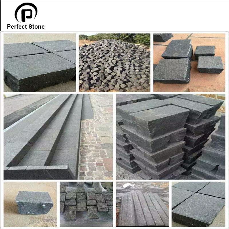 Paving stone black basalt for granite cube stone