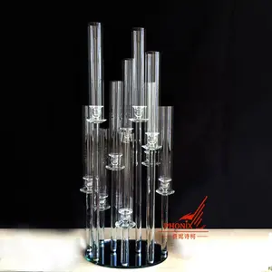 Offre Spéciale pas cher 100 cm 10 bras clair tube de verre candélabre en cristal décoration de table bougeoir chandelier de mariage