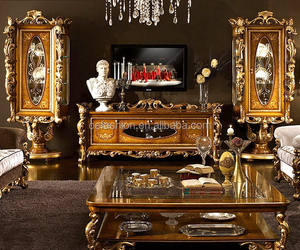 Soporte de TV de estilo francés Rococo de lujo/<span class=keywords><strong>Fantacy</strong></span> gabinete de TV de madera maciza tallada a mano con vitrina de exhibición, muebles de sala de estar - Product Image 1