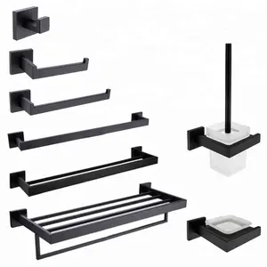 Bathroom Hardware Set Black Robe Hook Towel Rail Rack Bar Shelf Paper Holder Toothbrush Holder Bathroom Accessories