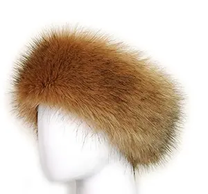 Fascia per capelli in pelliccia sintetica calda russa soffice elastica da donna invernale