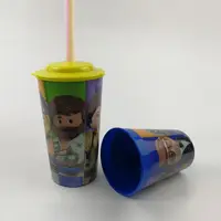 Copos de beber de plástico personalizados coloridos 3d, 500ml, crianças, com tampa e canudo