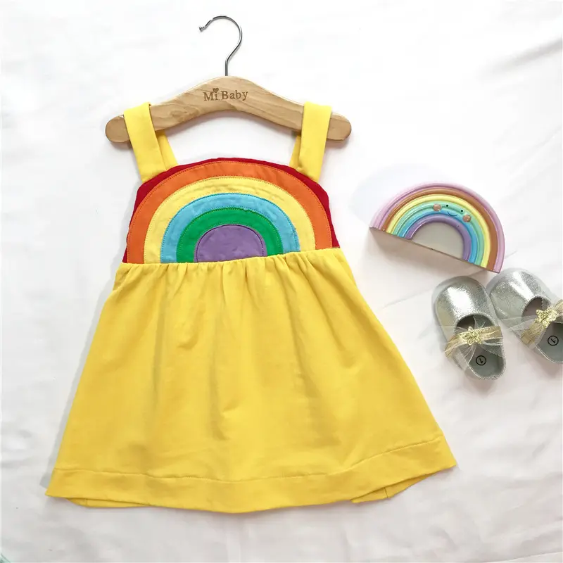 Ivy10003A Kids Meisjes Zomer Kleding Baby Mouwloze Jurk Regenboog Ontwerp Mode Jurken