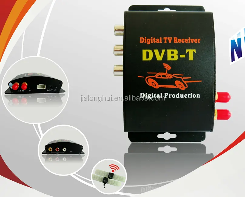 Receptor de TV Digital Dual Tuner DVB-T Set Top Box,HD 140-190 KMH 2 Carro Sintonizador DVB-T MPEG-4