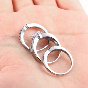 Oem Design Elegant Fashionable Low Moq 18k White <strong>Gold</strong> 3 Piece Cz Engagement Wedding <strong>Rings</strong> <strong>Sets</strong> for Women YG018 - Product Image 5