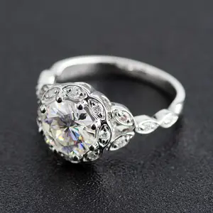 Bague en diamant momanite sans couleur, anneau en or blanc pur 585, perles de 7.5mm, cadeau d'anniversaire pour femme
