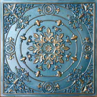 Faux Tin Finishes, 3D Emboss, Cyan Gold Ceiling Tile, PL18