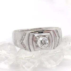 18K Solid Gold Real Diamond Engagement Wedding Ring Men