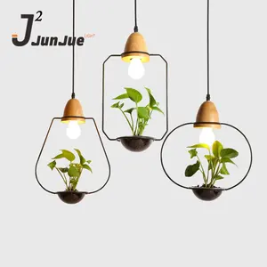 Metalen Hanger Lamp Matte Zwarte Industriële Vintage Licht Eenvoudige Nordic Plant Kroonluchter Kleine Verse Groene Lampen Nieuwe Product