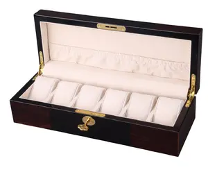 Cajas de madera de alta calidad con 6 ranuras para cerradura de llaves, cajas de reloj de seguridad para coleccionista de relojes