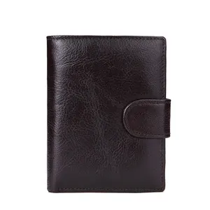 Customise String Hasp Retro Style Genuine Leather Short Bifold Wallet