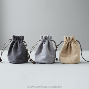 Pochette à bijoux en tissu de coton et de <span class=keywords><strong>lin</strong></span> coloré avec cordon de serrage - Product Image 3