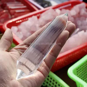 Hand Carved Natural Tibetan Clear Double Terminated Quartz Vogel Crystals Healing Wand