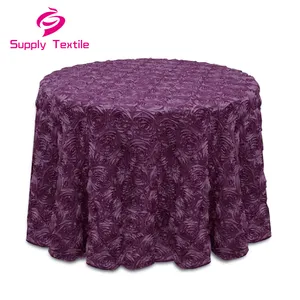 Luxury Round Eggplant Grandiose Rosette Tablecloth,Wedding Rose Table Cloth