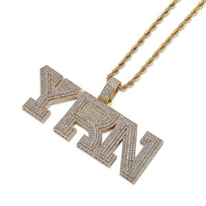 Collier pour homme avec pendentif lettre <span class=keywords><strong>YRN</strong></span> en zircon glacé, style hip-hop Migos, tendance - Product Image 3