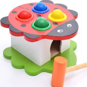 Animal Beetle shaped cartoon wooden knocking ball game toy for kids