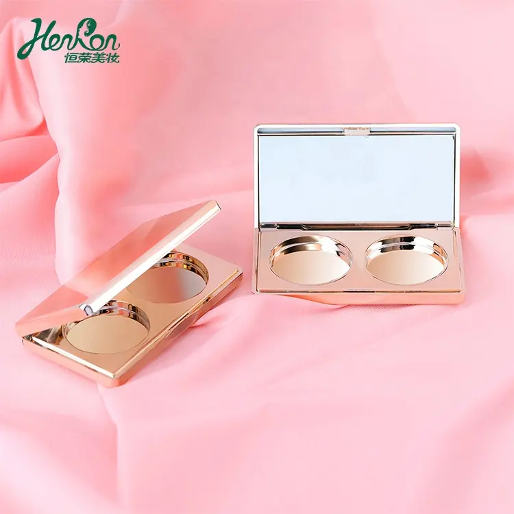 Hot sale Rose Gold Metalized Plastic Eye shadow case Makeup Palette eyeshadow Empty Eyebrow Case With Mirror