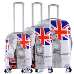 手提行李套装硬旅行包，带印花聚碳酸酯行李箱3尺寸