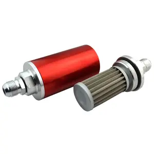 Red Silver Aluminum with 6AN 8AN 10AN Fittings Fuel Filter 100 Micron High Flow Fuel Inline Petrol Filter Universal