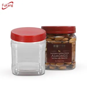20oz Square Pet Jar For Nuts Packaging Food Grade 600ml Plastic Bottle