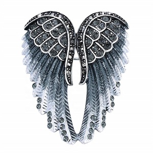 Personalizado moda Metal aleación diamante diamantes <span class=keywords><strong>de</strong></span> imitación cristal pluma guardián Ángel ala solapa Pin broches joyería - Product Image 3