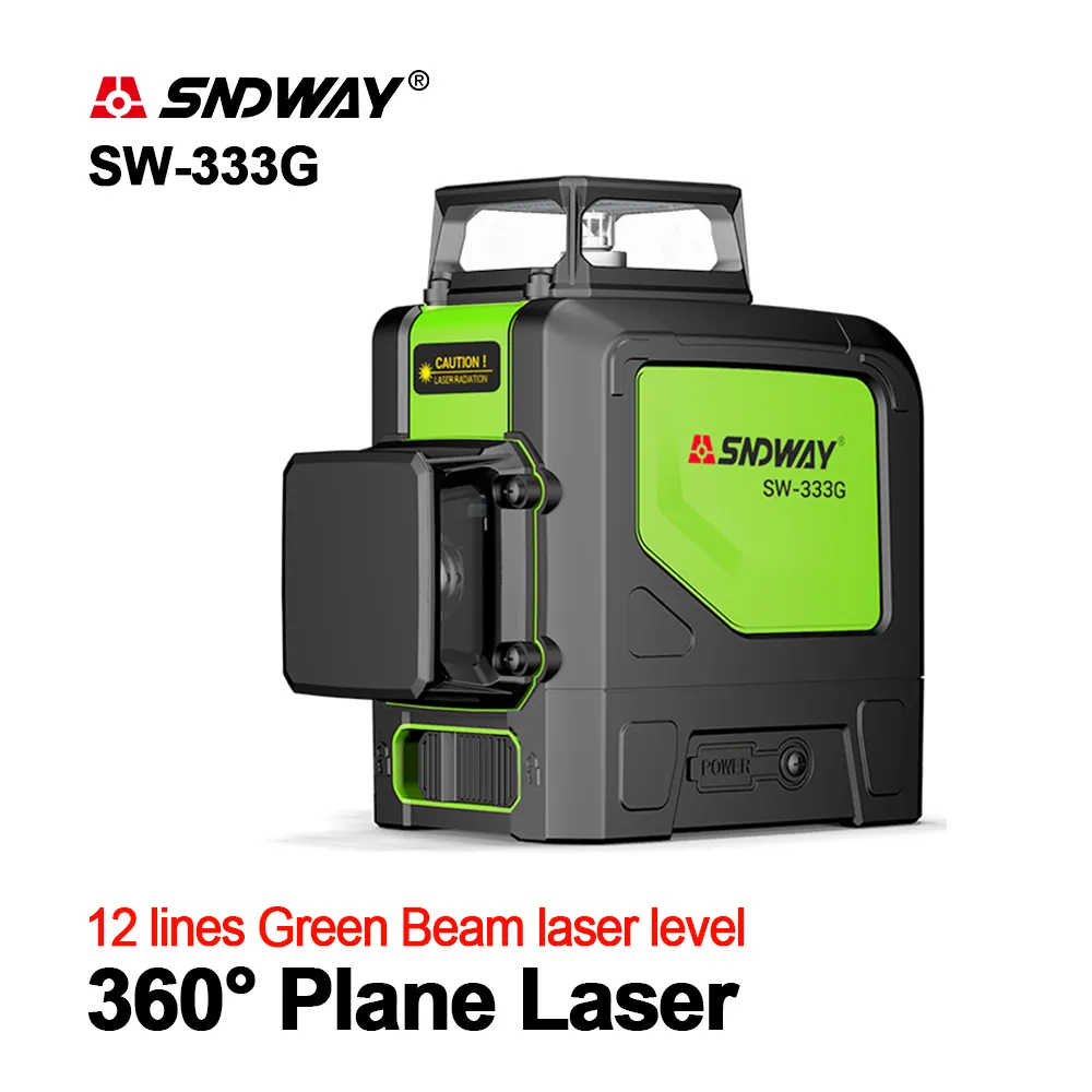 SNDWAY 새로운 레이저 녹색 레벨 360 3D 셀프 레벨링 수평 로타리 레이저 12 라인 SW-333G
