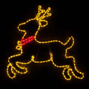 Outdoor Christmas light displays 2D LED reindeer silhouette prancing deer rope light Christmas decorations