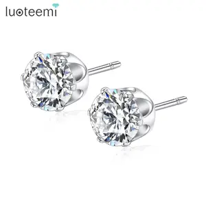 LUOTEEMI — boucles d'oreilles rondes en zircone pour hommes et femmes, bijoux brillants, en cristal, 6MM