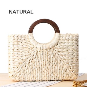 Fashion Trend Women Lady <strong>Summer</strong> <strong>Bag</strong> Square Big Capacity Beach Straw Hand <strong>Bag</strong> With Wood Handle - Product Image 2