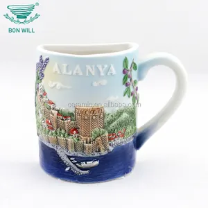 Caneca de café em formato de redondo, caneca pintada à mão multicolorida de cerâmica