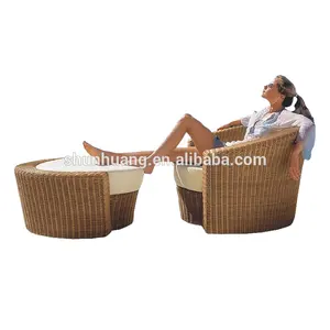 Top high quality round rattan chaise with ottoman