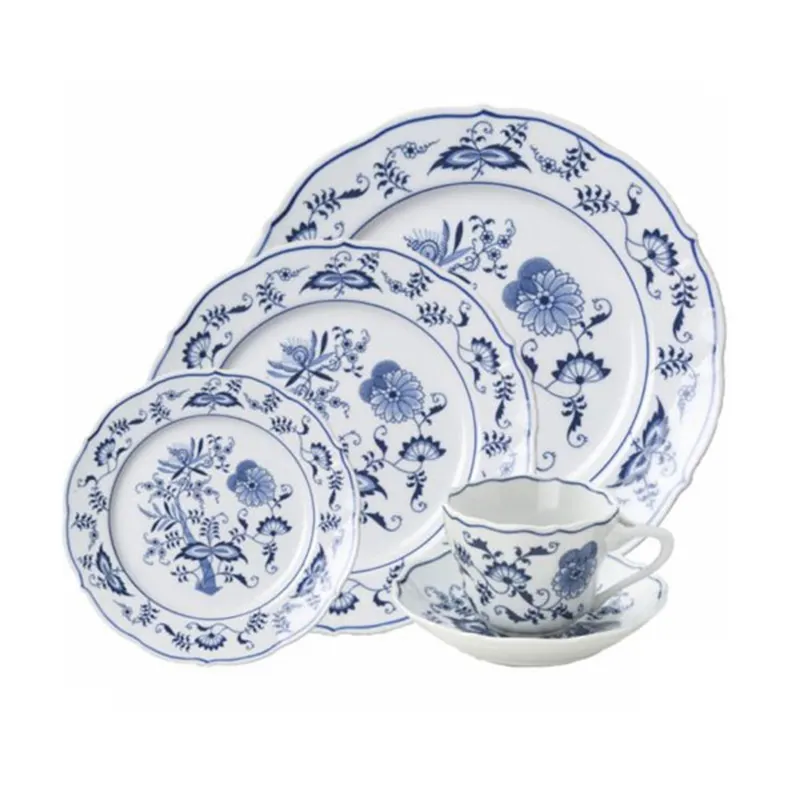 Vaisselle en céramique bleue et blanche plats traditionnels chinois polis assiette à dîner