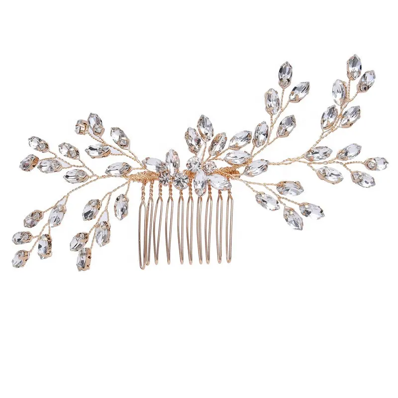 Pente de diamante artesanal, joias de cabelo de cristal feitas à mão para casamento, strass, pente de diamante