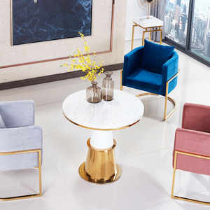Custom Simple Modern Stainless Steel Frame Designer <strong>White</strong> Coffee <strong>Tables</strong> Furniture Round Marble <strong>End</strong> <strong>Table</strong> - Product Image 6