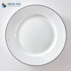 Flat White Porcelain Dinner Set 8 9 10 inch White Plates Assiette Porcelaine Blanc With Black Rim