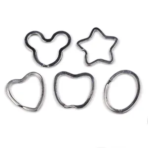 De moda llavero accesorios estrella oval en forma de corazón dividir anillo de llave plana de metal llavero para llavero