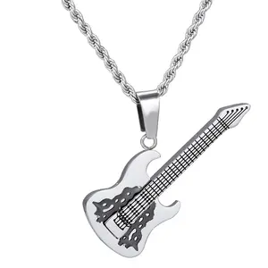 Steel Jewelry Factory Musical Instrument Twist Chain Guitar Pendant Necklace