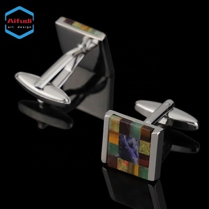 Chất lượng cao phong thủy phong cách mã não đá cẩm thạch Khuy măng sét vuông lớn đá chết đúc kỹ thuật đầy màu sắc <span class=keywords><strong>Inlay</strong></span> cho nam giới - Product Image 3