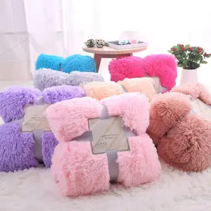 Tùy Chỉnh Sang Trọng Faux Fur Double Sided Ném Chăn Tóc Dài Lông Cừu Xù Siêu Mềm Trắng PV Sang Trọng Chăn Cho Mùa Đông Vua Kích Thước