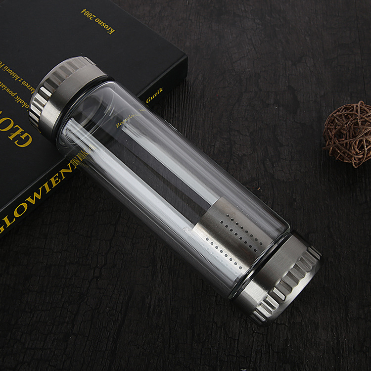 320ml Customized Drinking double wall borosilicate glass water bottle heat resistant glass bottle