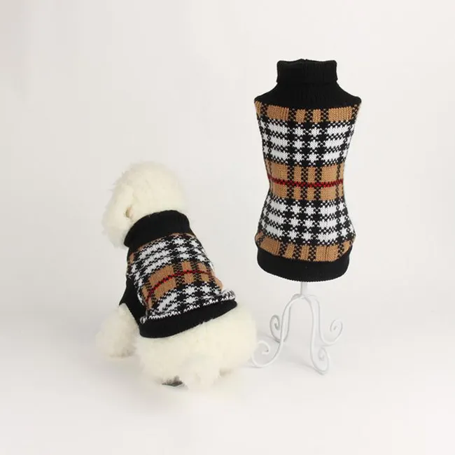 Winter Dog Classic Brown Checked Turtleneck Sweater