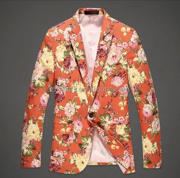Fashionable Design Sport Jacket One Button Tract Suit Men's Floral Print Blazer