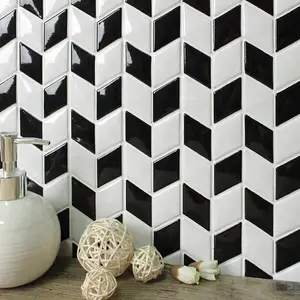 Chinesische lieferanten schwarze weiß rhombus keramik mosaik wandfliesen backsplash