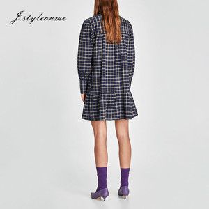Casual manches longues plaid femmes chemise robes - Product Image 2