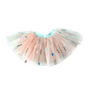2019 wholesale cheap multicolor animals embroidery elastic tulle tutu skirt girl