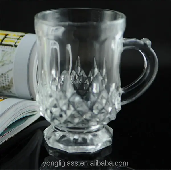 Promotional Old fashioned household glass mug/Bottom diamond glass water cup with stem