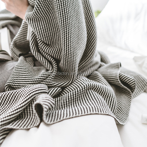 Nordic Luxury 100% Cotton <strong>Throw</strong> <strong>Blanket</strong> <strong>Black</strong> and White Geometric Pattern Super Soft Knit Western Style Home Decor - Product Image 2