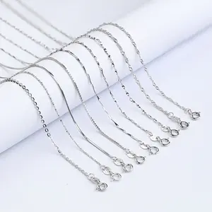 Korea Mode 925 Set Kalung Perak Murni 18K Kotak Kalung Rantai Ular Berlapis Emas Perhiasan Kalung Kustom untuk Wanita