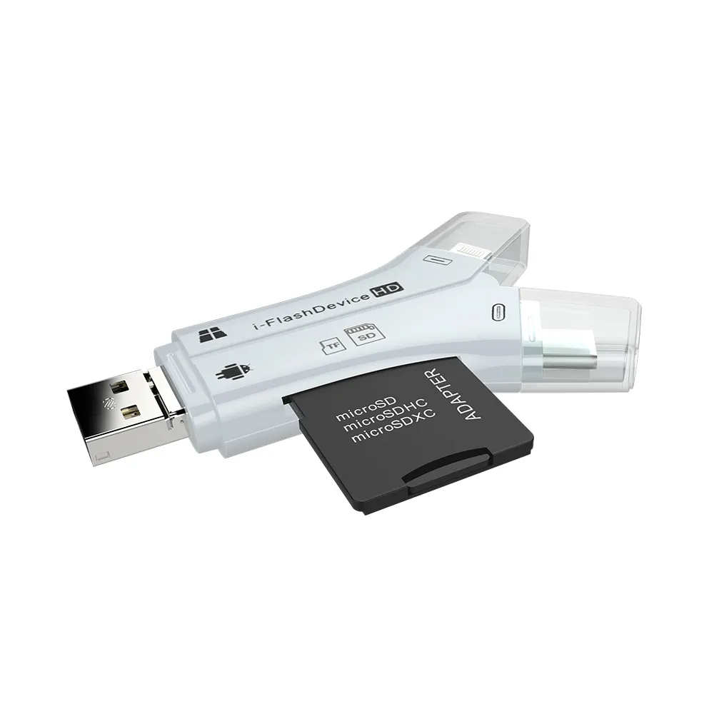 Pendrive Usb 2.0 Pembaca Kartu, Disk Memori Logam Perak Tahan Air dengan Pembaca Kartu