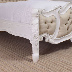 <b>Queen</b> <b>Size</b> White Antiqued French Rococo <b>Bed</b> Frame Solid Mahogany Wood Modern European Style Upholstery Home Hotel Bedroom Set - Product Image 5